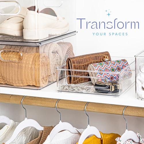 Plastic Food Storage 2 pack Clear Container Bin with Handles for Organizing Kitchen, Pantry, Refrigerator, Freezer, Pantry, Cabinet, Closet, Bathroom. Stackable 10”x8”x3” - size: 10x8x3
