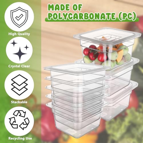 8 Set 1/6 Size Plastic Clear Food Pans with Lids for Kitchen Restaurant