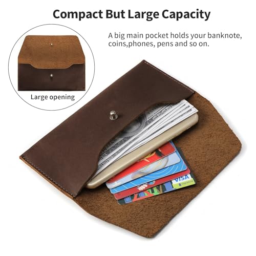 Ringsun Leather Money Cash Envelopes Wallet for Men, Money Bag Pouch Reusable Budget Envelope Wallet, Retro Clutch Wallet, Red Brown - color: Red Brown