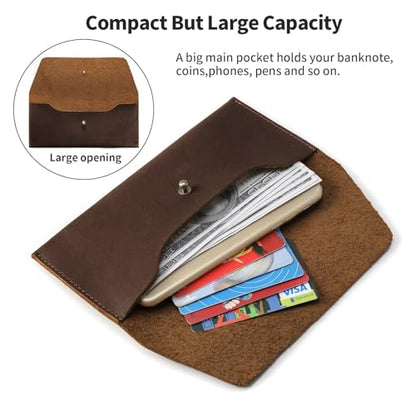 Ringsun Leather Money Cash Envelopes Wallet for Men, Money Bag Pouch Reusable Budget Envelope Wallet, Retro Clutch Wallet, Red Brown - color: Red Brown