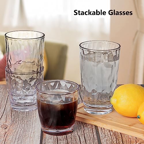 Topsky Reusable Plastic Cups, Shatter Proof Drinking Glasses, Unbreakable Tumblers for Home, Picnic, Party - Dishwasher Safe, Stackable | 10-oz, 16-oz - color: Clear 8pcs.
