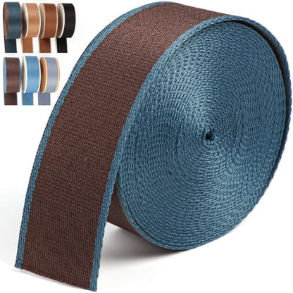 Webbing 1.5 Inch- 6 Yards Polyester 1.5 Webbing Strap Dark Brown Blue for Bags-Cotton Webbing 1.5 Inch for Purse Straps Ribbon 1 1/2 inch (Dark Brown Blue) - color: Dark Brown-Blue Edge-6 Yards