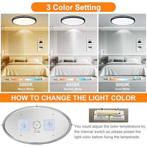 33 Inch Oval Black Ceiling Light Fixture for Living Room - 33” Black LED Flush Mount Ceiling Lamp 3000K/4000K/5000K LED Kitchen Bathroom Light 40W 2500LM - color: Black, size: 33 inch - 1 Pack