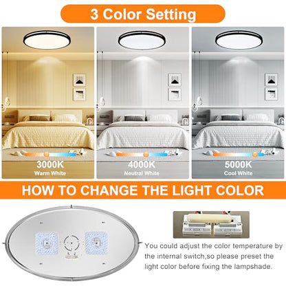 33 Inch Oval Black Ceiling Light Fixture for Living Room - 33” Black LED Flush Mount Ceiling Lamp 3000K/4000K/5000K LED Kitchen Bathroom Light 40W 2500LM - color: Black, size: 33 inch - 1 Pack
