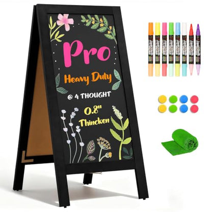 4 THOUGHT Heavy Duty A-Frame Magnetic Chalkboard 40"x20", Black - color: Black - Heavy Duty Series