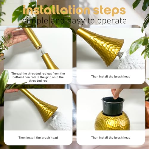 Hideaway Toilet Brush Set, Hammered Gold | Small Bathroom Space-Saver | Anti-Splash Shield & 360° Deep Clean | Housewarming Gift for Homeowners | Rust-Proof ABS Modern Bath Accessories - color: Gold