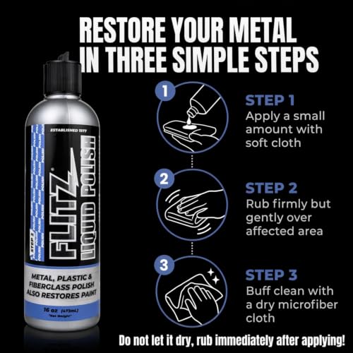 Flitz Multi Purpose Metal Polish Liquid - 16oz Bottle of USA-Made Tarnish Remover - For Aluminum, Chrome, Brass, Nickel, Silver - Non-Abrasive Metal Cleaner and Polish, Restorer (6 Pack) - size: 16 Fl Oz (Pack of 6)