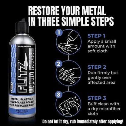 FLITZ Multi-Purpose Metal Polish Liquid - Tarnish Remover (16oz) - size: 16 Fl Oz (Pack of 1)