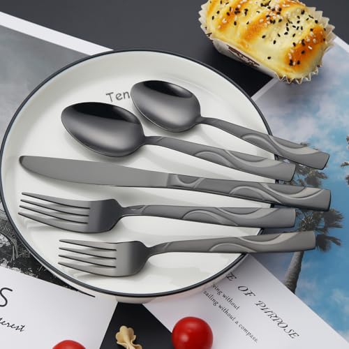 30-Piece Black Silverware Set for 6 - color: Black, size: 30-Piece