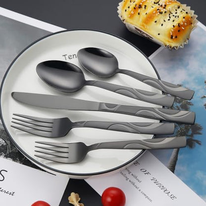 30-Piece Black Silverware Set for 6 - color: Black, size: 30-Piece