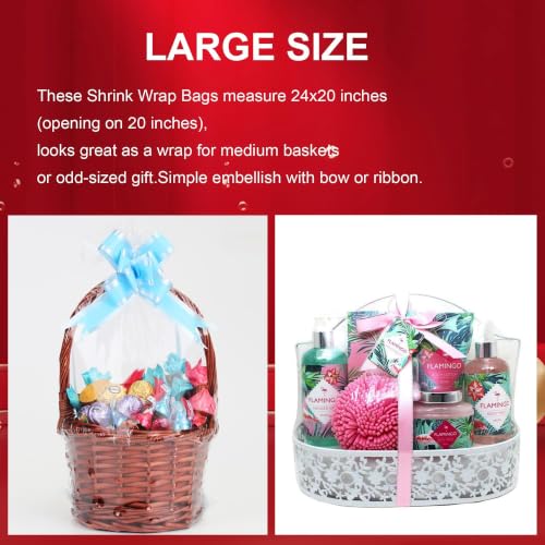 CANWUPON Shrink Wrap Bags for Gift Baskets, Clear PVC Heat Shrink Bags Cellophane Wrap for Packaging,Gift Wrapping (20 * 24 12pack) - color: 20x24 Inch 12Pcs