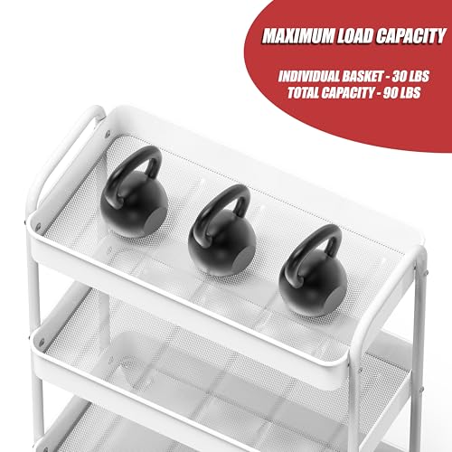 Simple Houseware 26" Extra-Wide 3-Tier Heavy Duty Metal Utility Cart, White - color: White