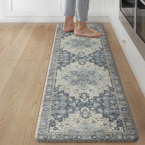 GENIMO Anti Fatigue Kitchen Mats for Floor 17"X59", Runner Rug,Navy - color: Center Blue, size: 59"L x 17.3"W x 0.4"Th