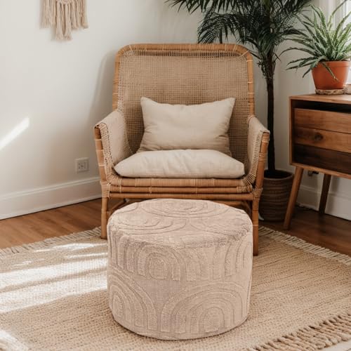 Round Ottoman Pouf Foot Stool, Khaki, 20x14 In,Hassock,Sofa Couch Foot Rest - color: Khaki, size: 20"D x 20"W x 14"H