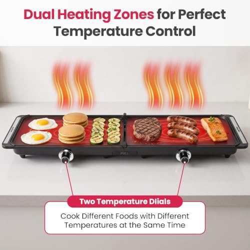 38" x 10" Foldable Electric Griddle with 2 Cooking Zones