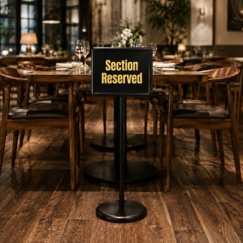 Please Wait To Be Seated Sign, 8.5 x 11 Inch Heavy Duty Sign Holder Stand with 8 Inserts and 8 Alphabet Stickers, Can DIY Sign Messages, Floor Standing Poster Stand with a Base for Yard Business Store Floor Indoor/Outdoor Signage&Advertising, Black