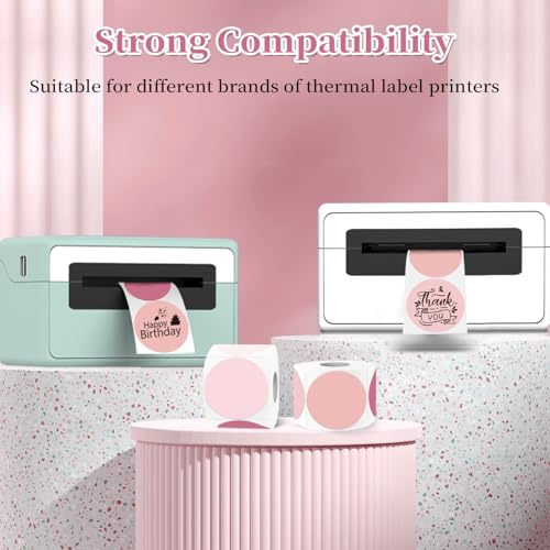 1.5 inch Round Thermal Label,Pink Thermal Sticker Labels,Direct Thermal Printer Label for DIY Logo Design,Thanks Card,500 Labels/1 Roll - color: Pink Gradient, size: 1.5 inch