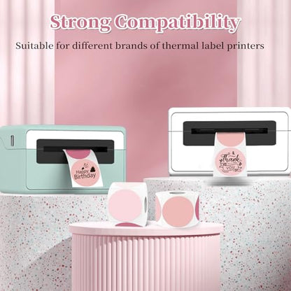 1.5 inch Round Thermal Label,Pink Thermal Sticker Labels,Direct Thermal Printer Label for DIY Logo Design,Thanks Card,500 Labels/1 Roll - color: Pink Gradient, size: 1.5 inch