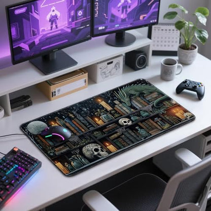 Mystical Gothic Library Large Gaming Mouse Pad Desk Mat 31.5x15.7 - color: Gothic Library