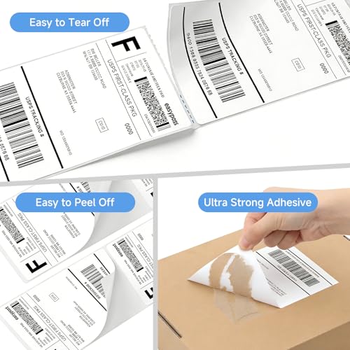 Thermal Shipping Labels 4x6, 500 Sheets Fanfold Direct Thermal Labels, Perforated & Strong Adhesive Mailing Labels Compatible with Rollo, MUNBYN, Nelko, Zebra Printer (Commercial Grade)