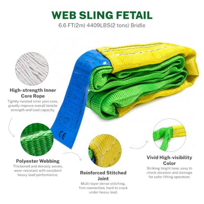 Lift Sling Straps, 2" x 6.5' Heavy Duty Endless Polyester Flat Web Sling, 2 Ton (4409 lbs) Vertical Rated Capacity, Rigging Sling for Crane Hoist, Cargo Lifting, Machinery Moving, 2-Pack - size: 2T-6.56ft(2Pack)