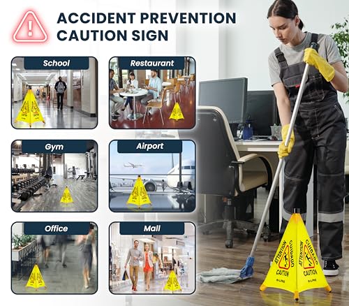 Alpine Caution Wet Floor Sign 6 Pack - Pop Up Slippery When Wet Sign, Wall Mounted Foldable Bilingual Yellow Safety Warning Caution Cone for Commercial & Office Use (20 Inches) - size: 6-Pack