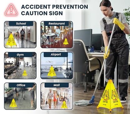 Alpine Caution Wet Floor Sign 6 Pack - Pop Up Slippery When Wet Sign, Wall Mounted Foldable Bilingual Yellow Safety Warning Caution Cone for Commercial & Office Use (20 Inches) - size: 6-Pack