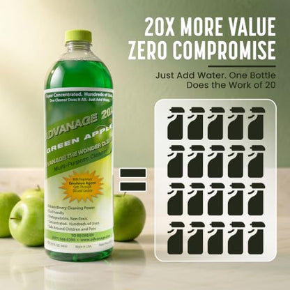 Advanage 20X All Purpose Cleaner Concentrate – The Wonder Cleaner 32 fl oz Green Apple Cleaning Supplies for Bathroom Cleaner, Floor Cleaner, Multipurpose Cleaner | Made in USA Multisurface Cleaner - size: 32 Fl Oz (Pack of 1)