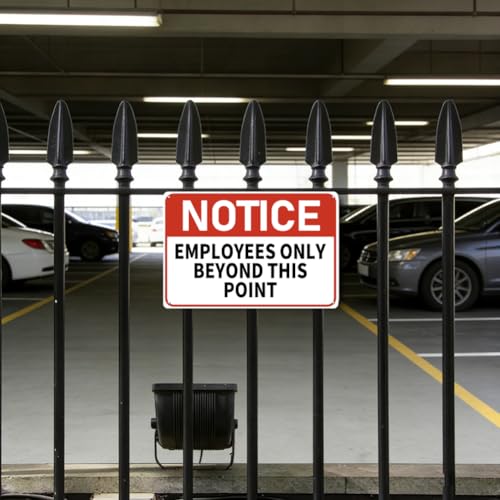 Employees Only Beyond This Point Sign - 12 x 8 inch Metal Notice Sign for Door, Business, Office, Warehouse, Gate, Fence, Workplace, Indoor and Outdoor, Waterproof and Fade-resistant