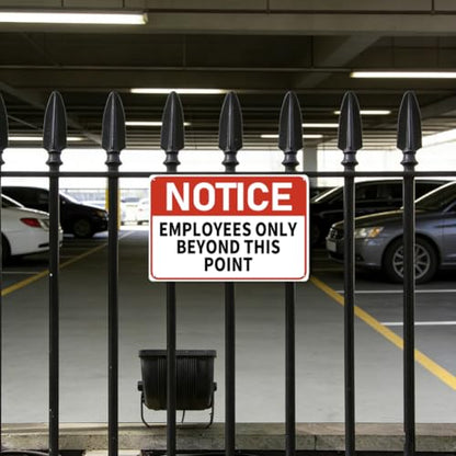 Employees Only Beyond This Point Sign - 12 x 8 inch Metal Notice Sign for Door, Business, Office, Warehouse, Gate, Fence, Workplace, Indoor and Outdoor, Waterproof and Fade-resistant