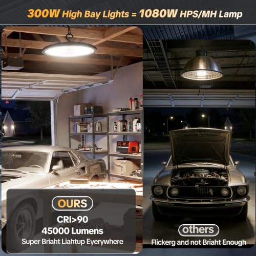 AIKVSXER 1Pack UFO LED High Bay Lights, 300W Shop Lights, 45000LM, 6000K