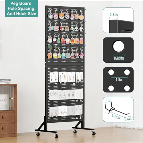 Peg Board Display Stand with Extra 32 Hooks 24" X70” Pegboard - color: Standing & Black