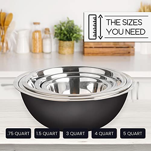 WHYSKO Stainless Steel Mixing Bowls Set, 5-Piece Meal Prep & Food Storage - color: Black