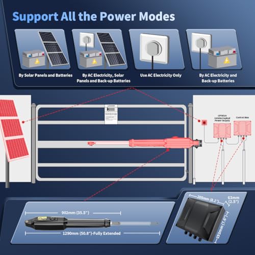 TOPENS XD551S Smart Solar Single Swing Gate Opener Medium Duty - size: 660lbs+Solar