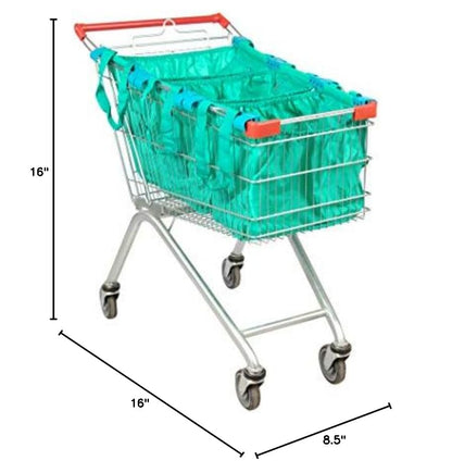 Handy Sandy Cart Caddy – 3-Pack Reusable Shopping Bags with Cart Clips | Heavy-Duty Grocery Organizer Tote Set | Eco-Friendly, Foldable, 40 lb Capacity | Green - color: Bright Green