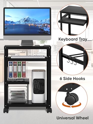 AV Presentation Cart with Keyboard Tray Mobile AV Cart Stand Metal Media Cart with Wheels for Projector Height Adjustable Computer Workstation Presentation Cart for School Classroom Office