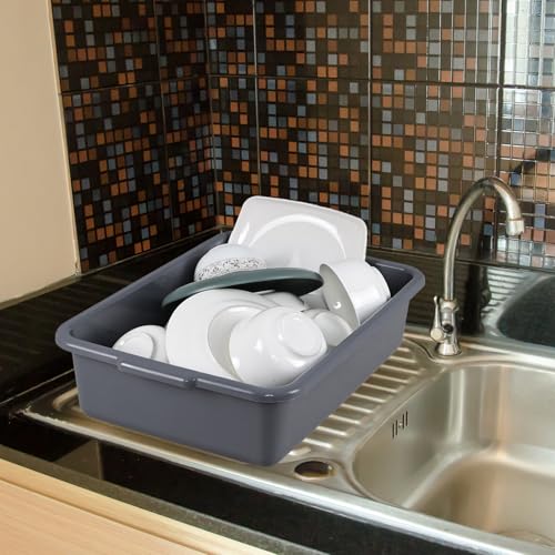 4-Pack Plastic Bus Bin, 15 L Restaurant Dish Tub, Gray