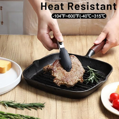 HOTEC Small Silicone Kitchen Tongs 7-Inch Mini Serving Tongs, Set of 3 - color: Black