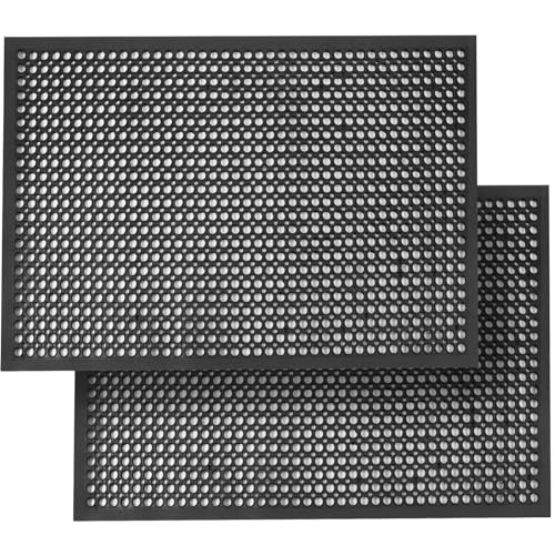 Anti Fatigue Rubber Mats - 2 Pack Restaurant Kitchen Non-Slip Bar Floor Entry Door Drainage Mats - Indoor/Outdoor Use - 36 x 60 Inches - size: 36"L x 60"W x 0.4"Th Black