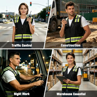 ProtectX High Visibility ANSI Class 2 Safety Vest with 7 Pockets - color: Black, size: XX-Large