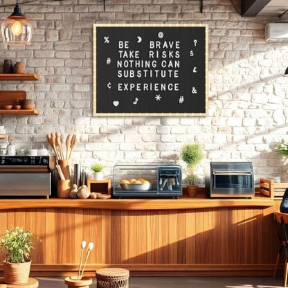 24 x 30 Inches Felt Letter Board & LED Light, Black, Natural Wood - color: Black, size: 24 x 30 Inches, style: Natural Wood