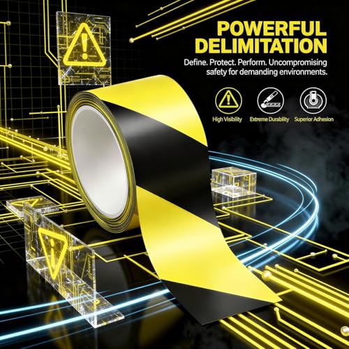 4 Rolls Heavy Duty Safety Tape, 2" x 328.1 ft, Yellow Black Stripes, Strong Adhesive Floor Tape for Industrial Warehouse & Construction, Comes with Scissors