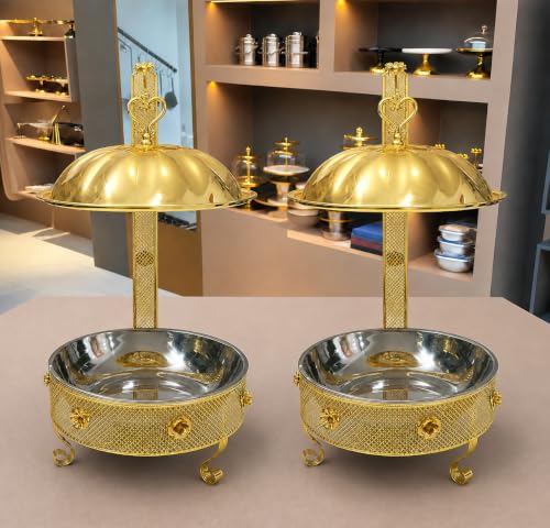 2 PCS Royal Gold Chafing Dish Buffet Set, 8L Round Server with Dome Lid, [Game Changer Maifanite-Coated], Parties Serve for Wedding, Birthday, Church Events, ETC Gold