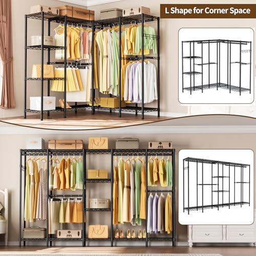 Golpart Heavy Duty Clothes Rack Metal Wardrobe with Adjustable Wire Shelves - color: Black, size: 50"D x 50"Wx 76.5"H