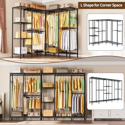 Golpart Heavy Duty Clothes Rack Metal Wardrobe with Adjustable Wire Shelves - color: Black, size: 50"D x 50"Wx 76.5"H