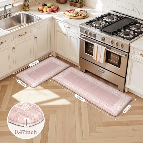 LEEVAN Anti Fatigue Kitchen Mats for Floor, Cushioned Kitchen Mat Set 2PCS - color: Pink-1, size: 17.3"x29"+17.3"x47"-0.47inch