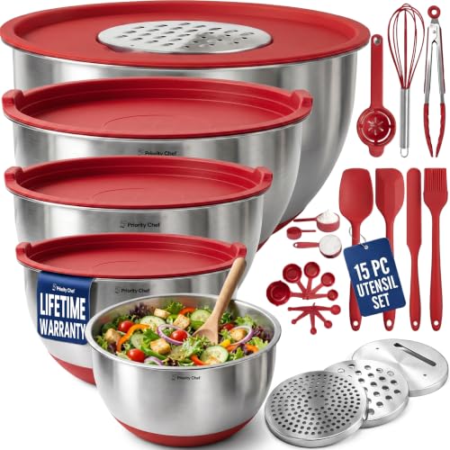 28pc Stainless Steel Mixing Bowls with Lids Set, 1.5-5 Qt, Red - color: Utensils - Red