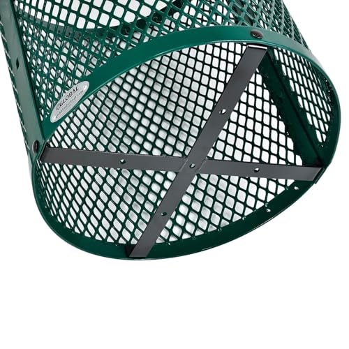Global Industrial Outdoor Diamond Steel Trash Can with Rain Bonnet Lid and Plastic Liner, 36 Gallon Capacity, Green, Commercial Trash Can, 23-1/2" Diameter, 40-1/2"H - color: Green
