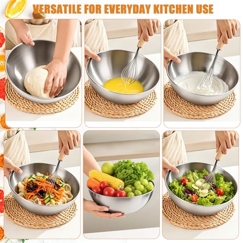 3 Pcs Stainless Steel Mixing Bowls Set, Metal Baking Bowls (1.5,2.2,3.4 Qt)