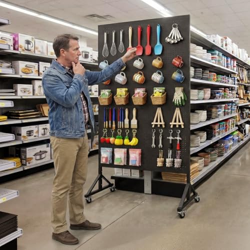 Metal Pegboard Display Stand 3 x 5.5 Feet, Adjustable Height with 40 Peg Board Hooks and Wheels, Pegboard Display Rack, Craft Display Rack, Retail Display Rack, Garage Peg Board - size: 3.5*5.5